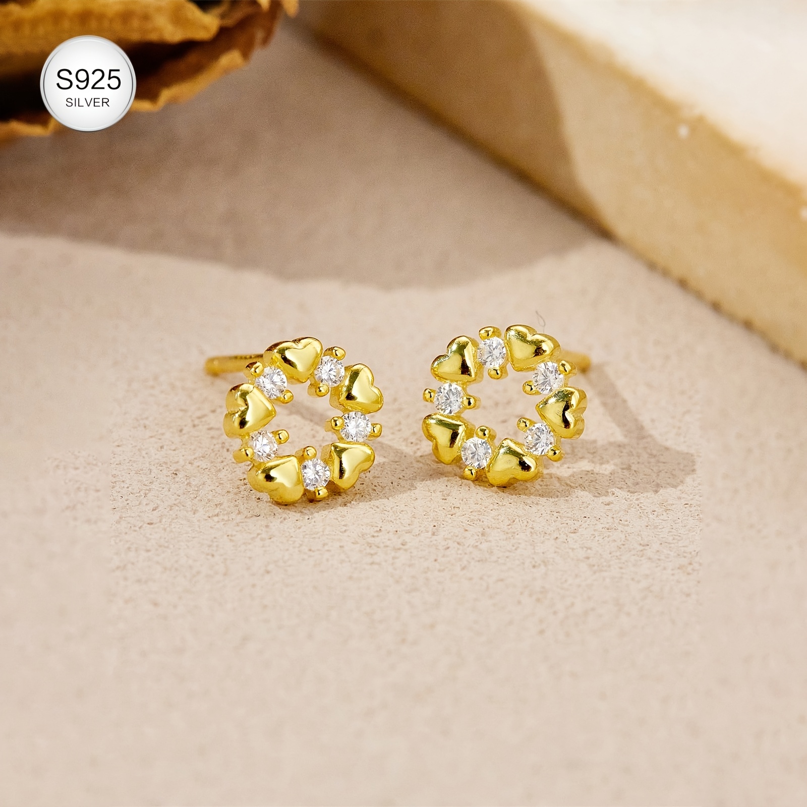 S925 Silver Double Heart Ear Studs, Valentine's Day Gift